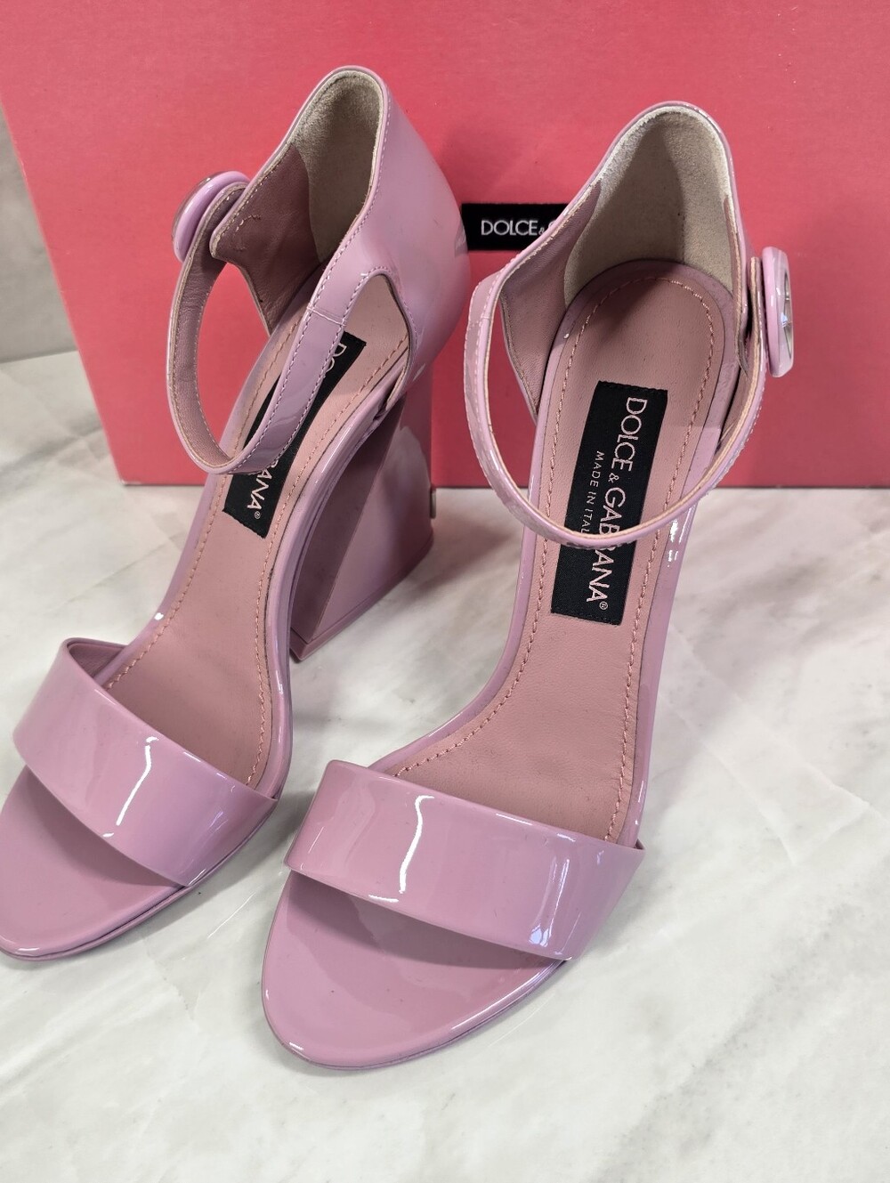 Dolce & Gabbana Patent Wedge Sandals with Logo Button - Picture 2 of 12